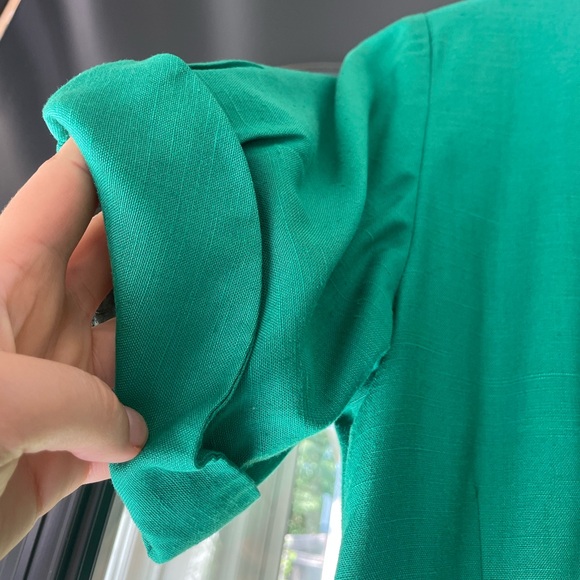 [6 or 8] NIPON Dress vintage Kelly green puffed sleeves black buttons tailored - Picture 5 of 10